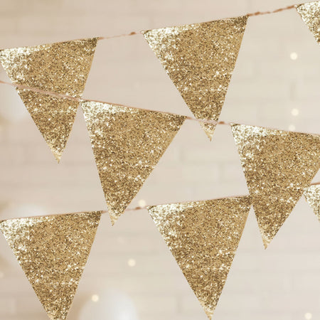 Deluxe Gold Glitter Fabric Bunting - 3m