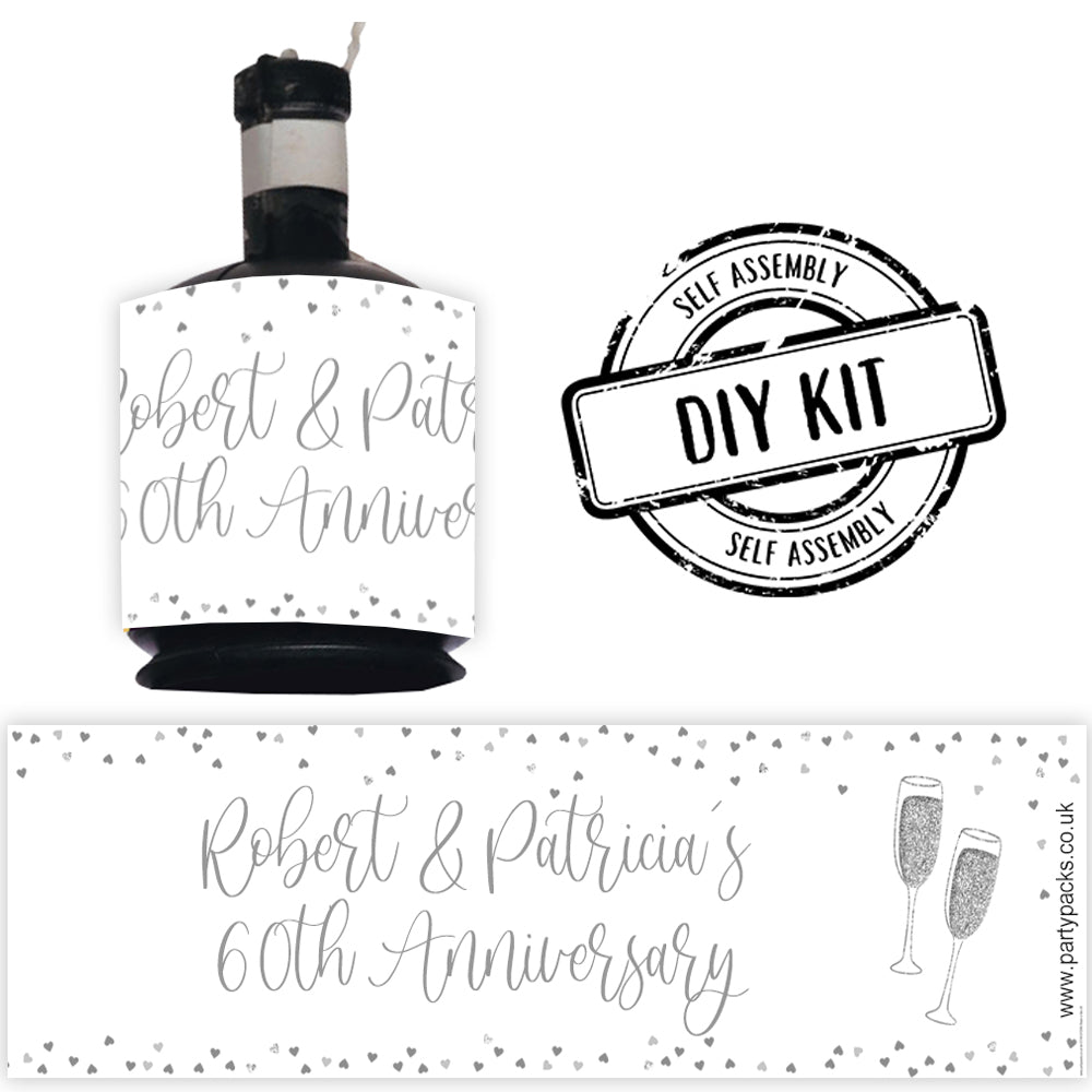 Personalised Party Poppers Diamond 60th Anniversary Party Packs