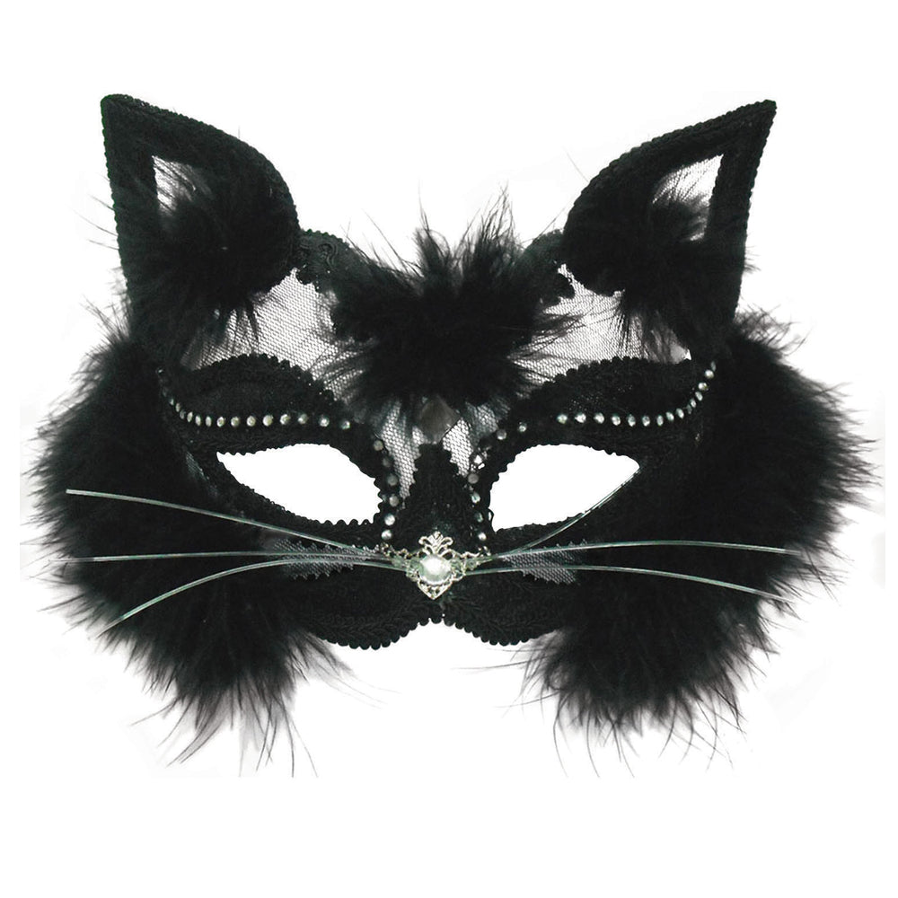 Cat Black Fluffy Transparent Masquerade Mask – Party Packs