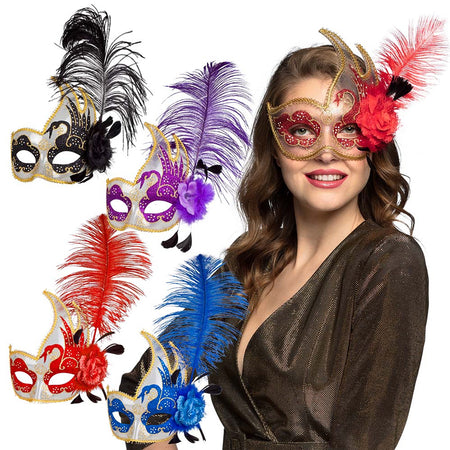 Swan Feather Venetian Masquerade Eye Mask - Assorted Colours - Each