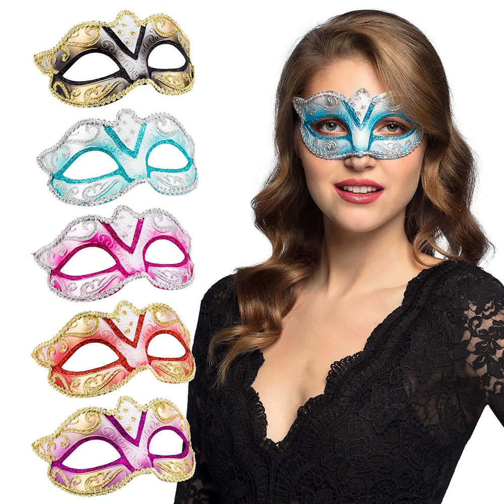 Glitter Venetian Masquerade Eye Mask - Assorted Colours - Each