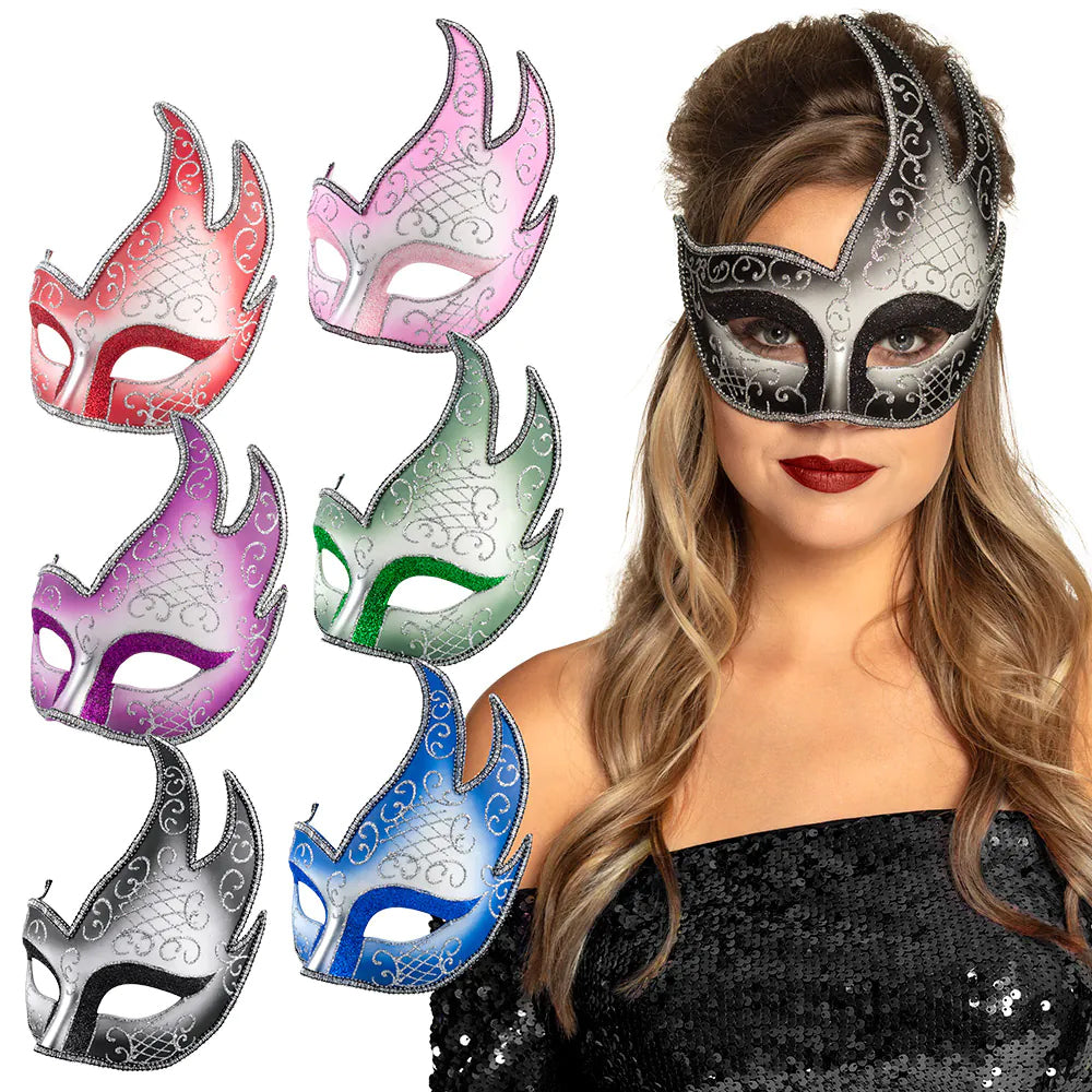 Flame Glitter Venetian Masquerade Eye Mask - Assorted Colours - Each