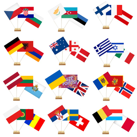 Eurovision Countries Paper Table Flag Pack with Holders - 35 Countries