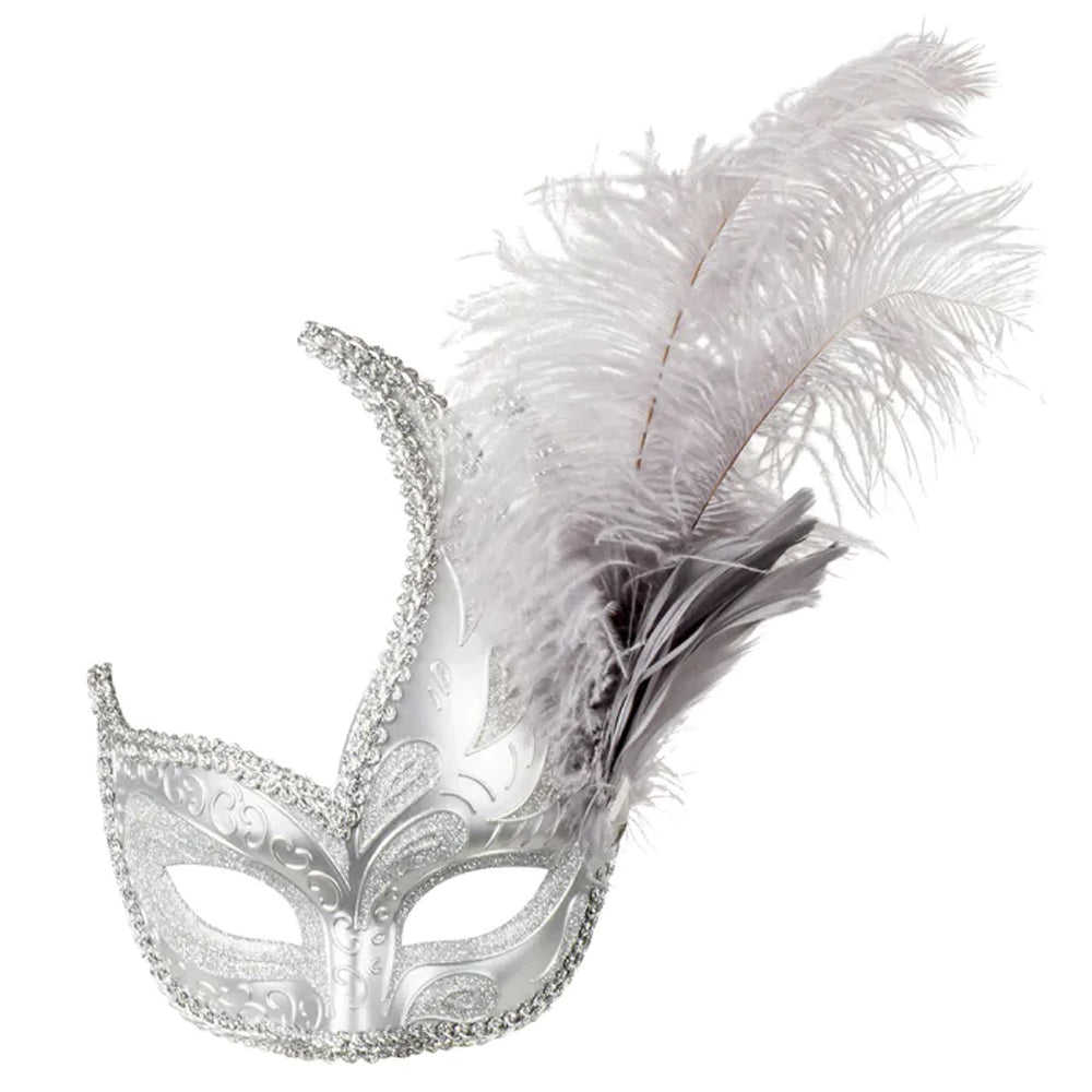 Silver Feather Venetian Masquerade Eye Mask