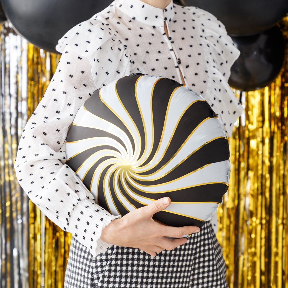Black and White Candy Swirl Foil Balloon - 14"