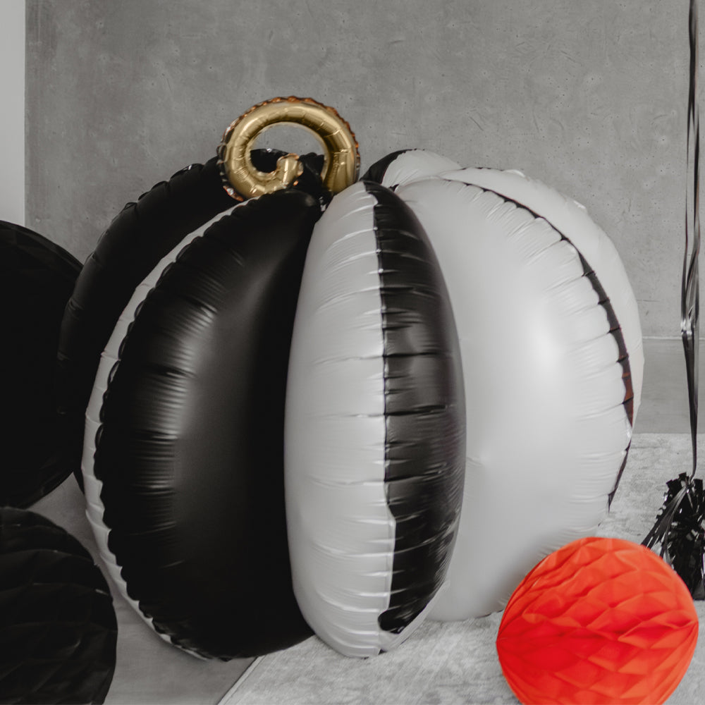 Black and White Stripe 3D Pumpkin Sitting Foil Balloon - 23"