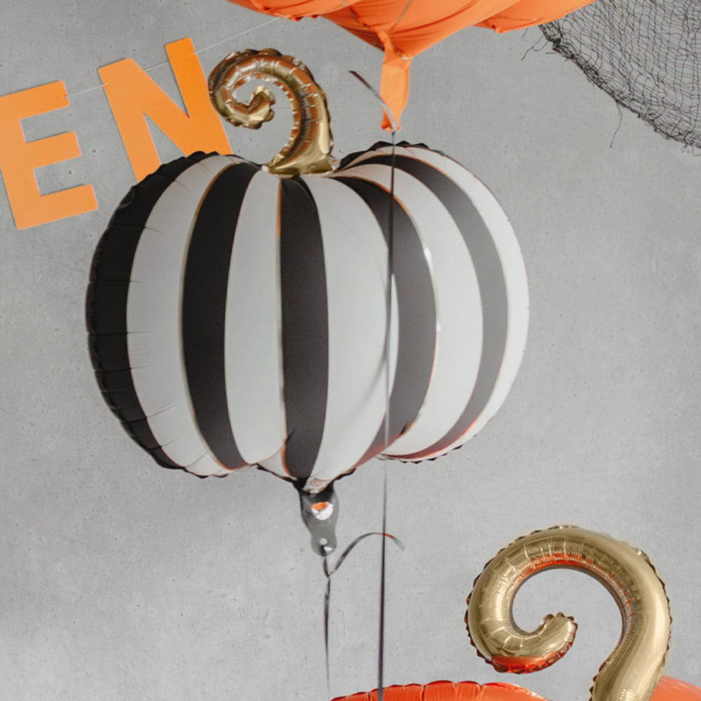 Black and White Stripe Pumpkin Satin Finish Foil Balloon - 15"