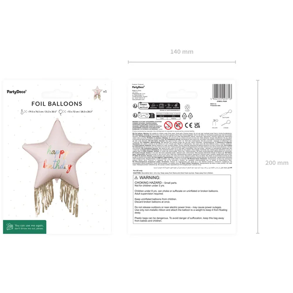 Happy Birthday Star Foil Balloon With Gold Fringe - 23"