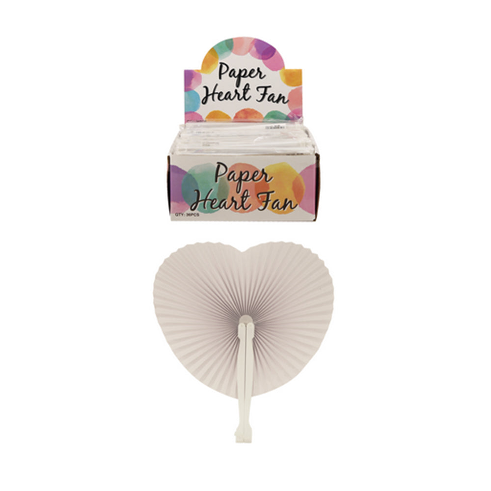 White Paper Heart Fan - 14.5cm - Each