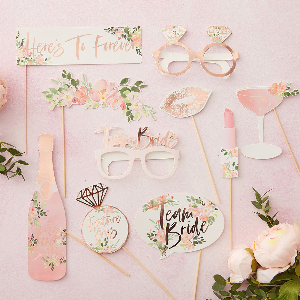 Floral Hen Party Team Bride Photo Booth Props - Pack of 10