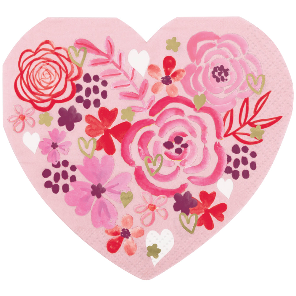 Floral Heart Shape Paper Napkins - Pack of 16