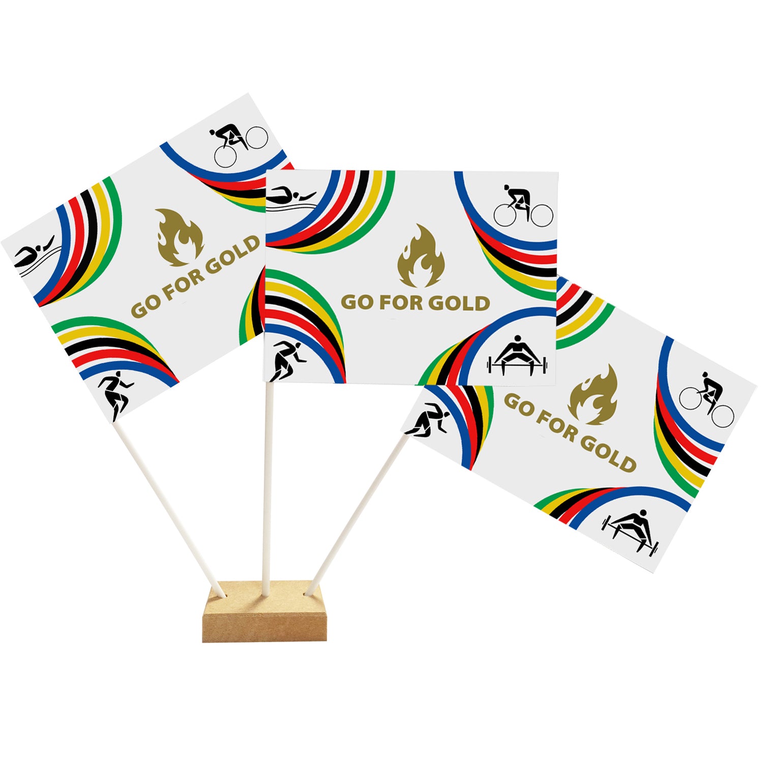 Go for Gold Summer World Games Paper Table Flags - 15cm on 30cm Pole - Each