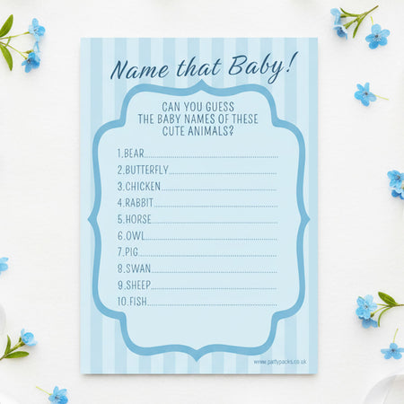 Name that Baby Blue Baby Shower Game - Pack of 8