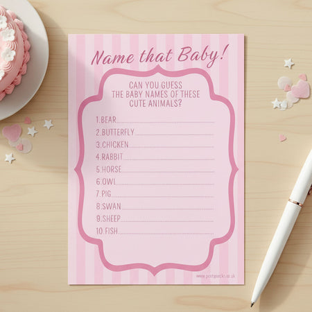 Name that Baby Pink Baby Shower Game - Pack of 8
