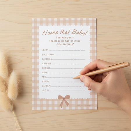 Name that Baby Brown Gingham Baby Shower Game - Pack of 8