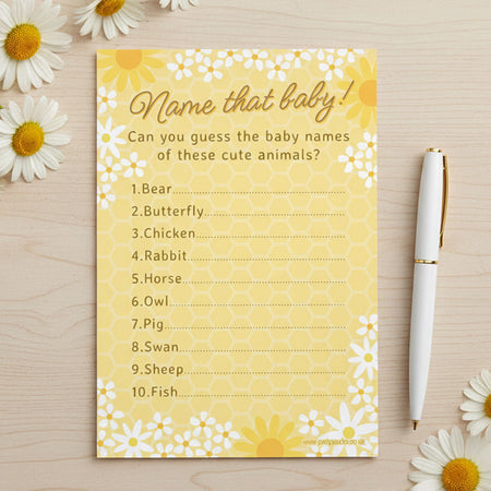 Name that Baby Yellow Floral Baby Shower Game - Pack of 8