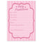 Pink baby predictions card with text fields on a pink striped background
