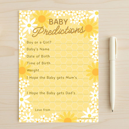 Baby Predictions Yellow Floral Baby Shower Cards - Pack of 8