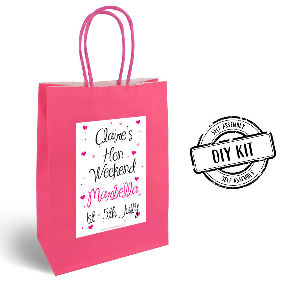 Personalised Hen Party Paper Bags- Hot Pink - Pack of 12