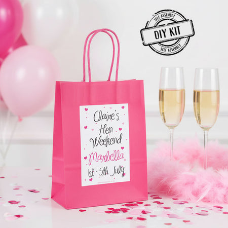 Personalised Hen Party Paper Bags- Hot Pink - Pack of 12