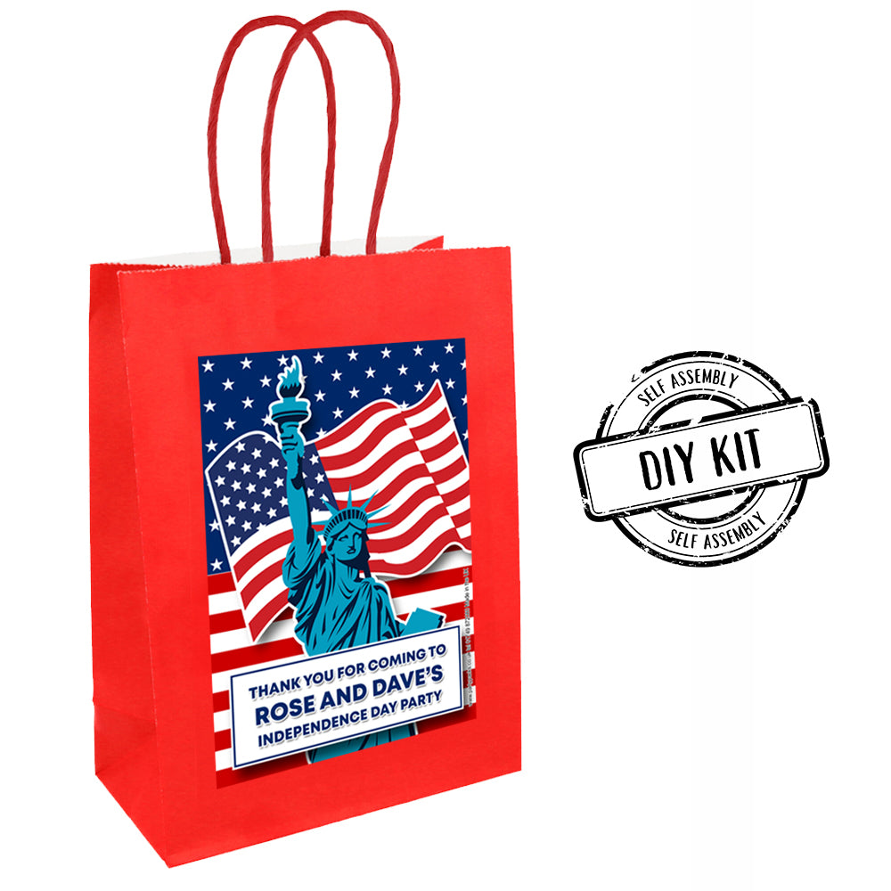 Personalised American Flag Statue of Liberty Paper Party Bags - Pack of 12