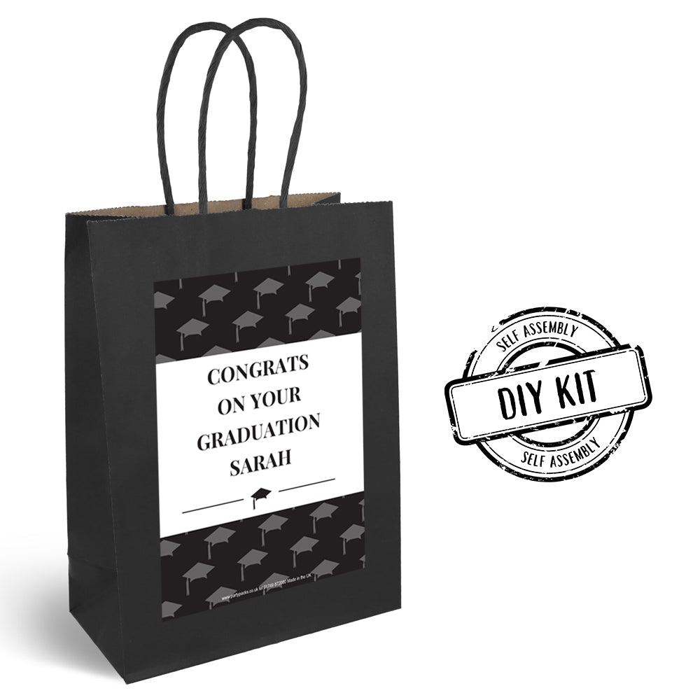Black and White Graduation Personalised Paper Party Bags - Pack of 12