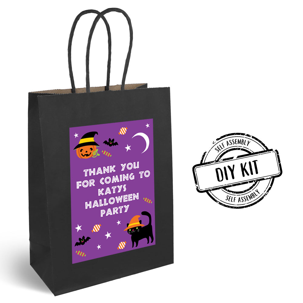 Cat & Pumpkin Halloween Personalised Paper Party Bags - Pack of 12