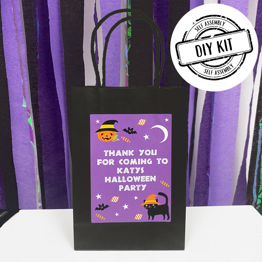 Cat & Pumpkin Halloween Personalised Paper Party Bags - Pack of 12