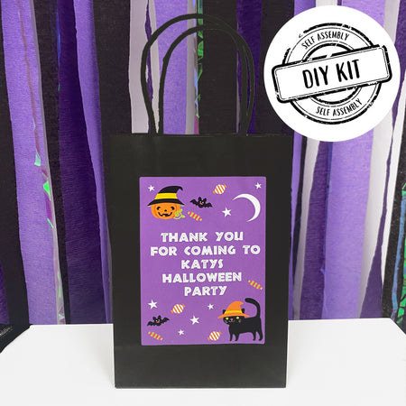 Cat & Pumpkin Halloween Personalised Paper Party Bags - Pack of 12