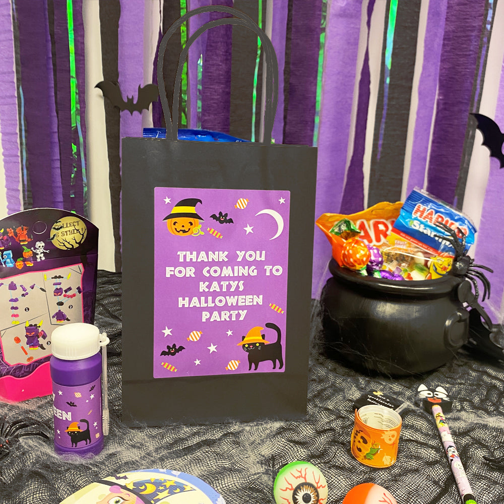 Cat & Pumpkin Halloween Personalised Paper Party Bags - Pack of 12