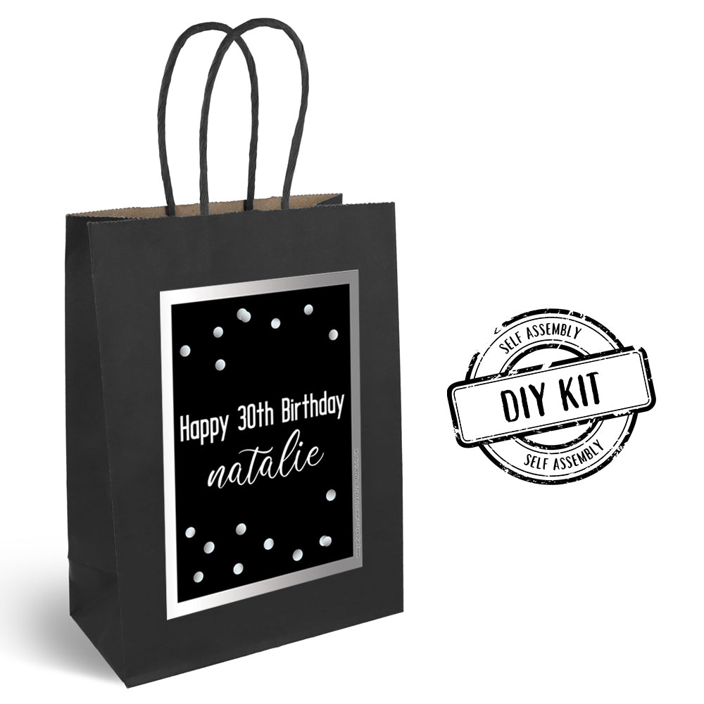 Personalised Glitz Black & Silver Paper Party Bags - Pack of 12