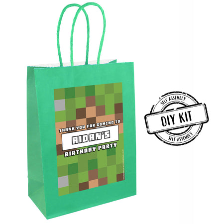 Pixel Blocks Personalised Paper Party Bags - Pack of 12