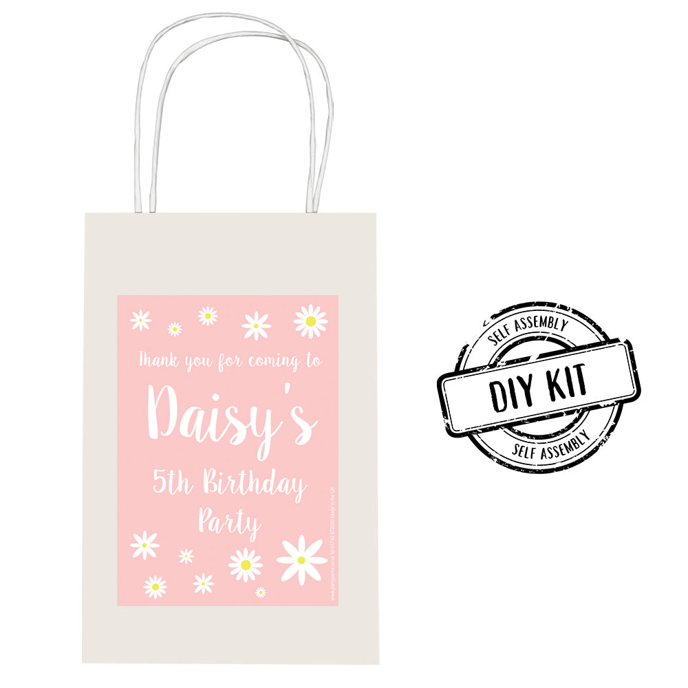 Personalised Pink Daisy Paper Party Bags - Pack of 12