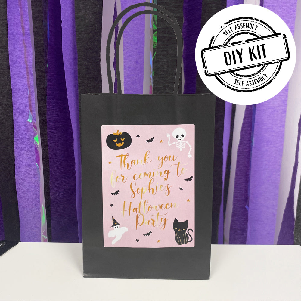 Pink Halloween Personalised Paper Party Bags - Pack of 12