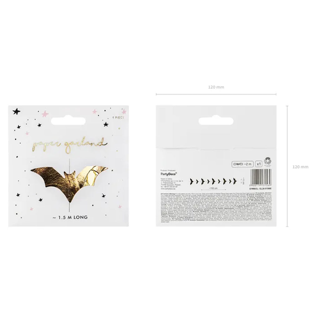 Gold Bat Hanging Halloween Garland - 1.5m