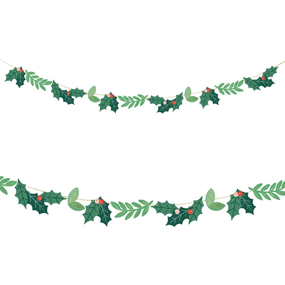 Holly Leaves Christmas Card Garland - 1.5m