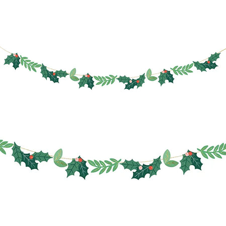 Holly Leaves Christmas Card Garland - 1.5m