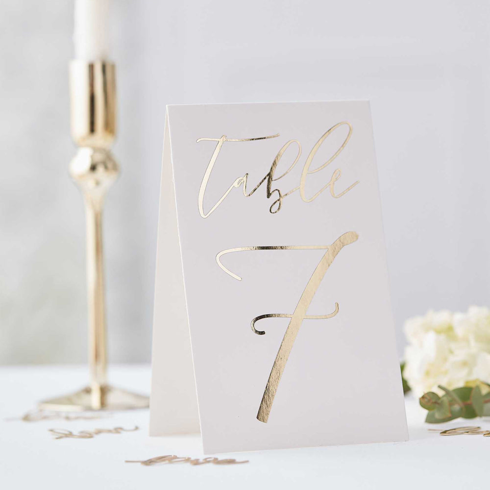 Gold Foiled Wedding Table Numbers 1-12 - 18cm