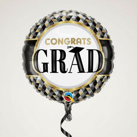 Congratulations Grad Black and Gold Patterns Foil Balloon - 18