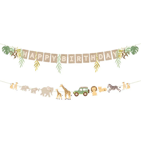 Jungle Animal Safari Happy Birthday Banner Bunting - 1.8m