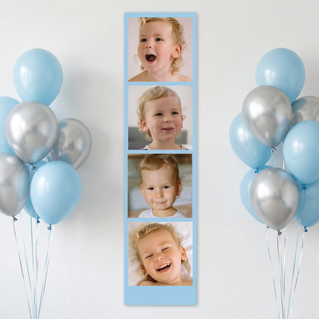 Personalised Multi Photo Giant Photobooth Strip Banner - Pale Blue - 30cm x 120cm