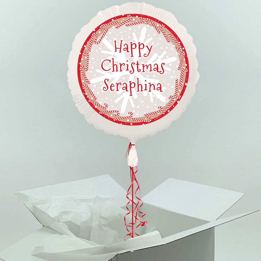 Personalised Candy Cane Frame Inflated Christmas Balloon in a Box