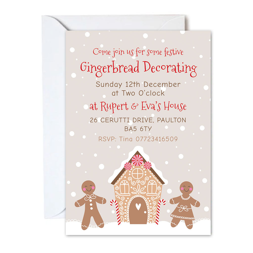 Personalised Gingerbread Christmas Invitations - Pack of 16