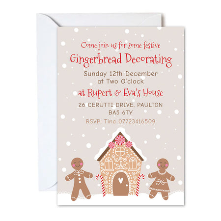 Personalised Gingerbread Christmas Invitations - Pack of 16
