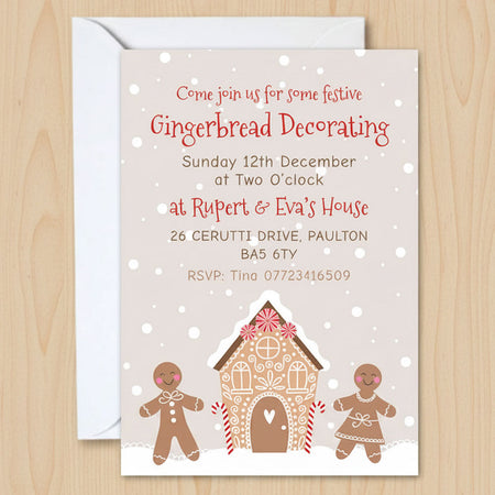 Christmas Gingerbread Personalised Invitations - Pack of 16