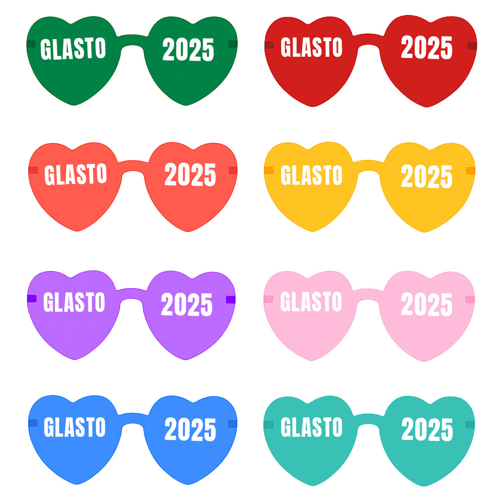 Glasto 2025 Festival Heart Shape Glasses - Assorted Colours - Pack of 8