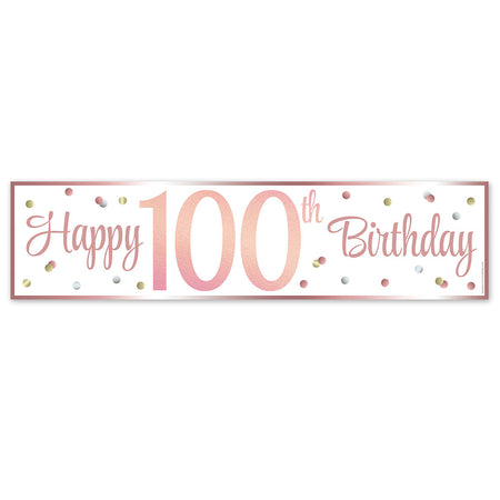 Rose Gold Glitz 100th Birthday Banner - 120cm x 30cm