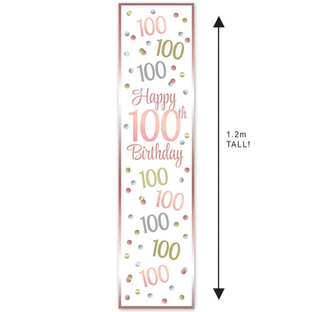 Rose Gold Glitz 100th Birthday Portrait Banner - 30cm x 120cm