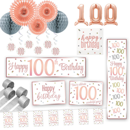 100th Birthday Rose Gold Glitz Decoration Pack