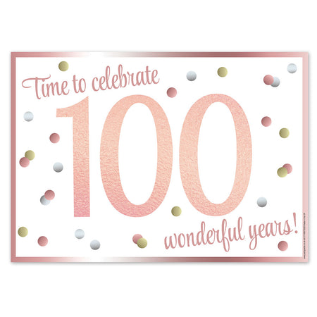 Rose Gold Glitz 100th Birthday Time to Celebrate Poster - A3